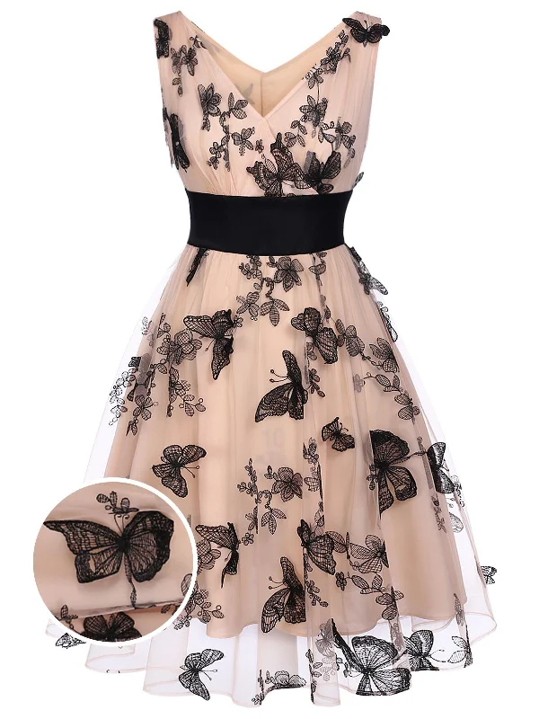 Unlock Huge Savings Now!Nude 1950s Lace Butterfly Swing Vintage Dress