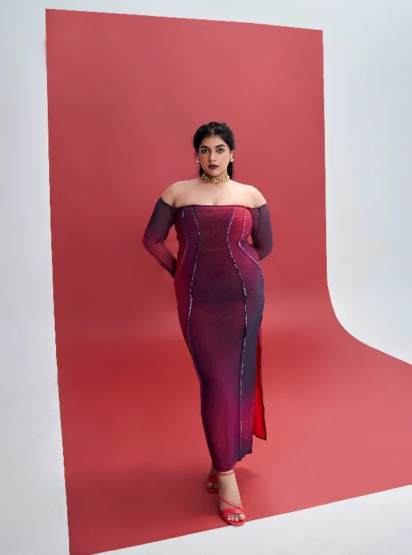 Incredible Savings Inside!Fiorella Ombre Power Mesh Off Shoulder Distressed Maxi Dress