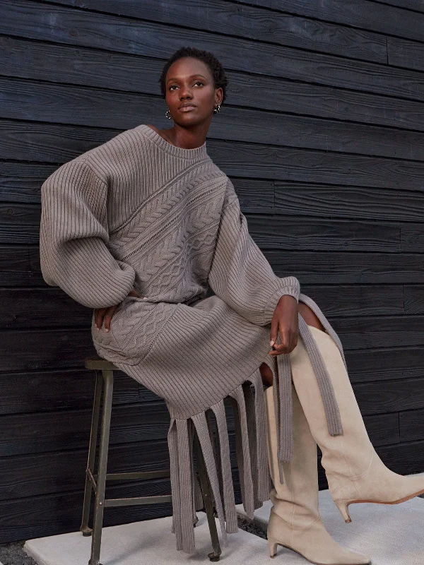 Massive Price Cuts!Oversized Cable Knit Wool Blended Sheath Maxi Dress