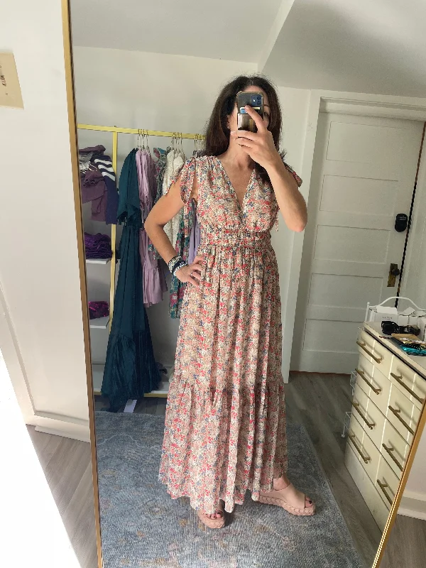 Buy More, Save More!Pink Floral Cap Sleeve Maxi Dress