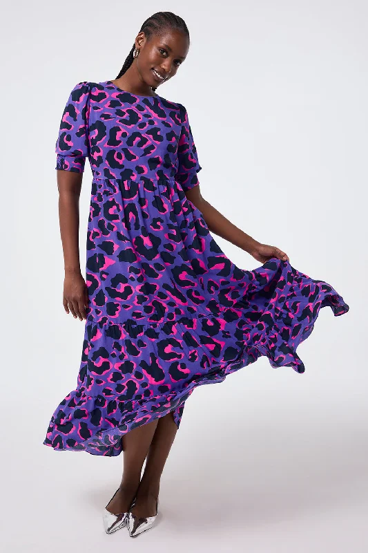 Stock Up and Save!Purple with Pink and Black Snow Leopard Maxi Dress