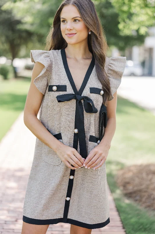 Your Wallet Will Thank You!Queen's Calling Taupe Brown Tweed Shift Dress