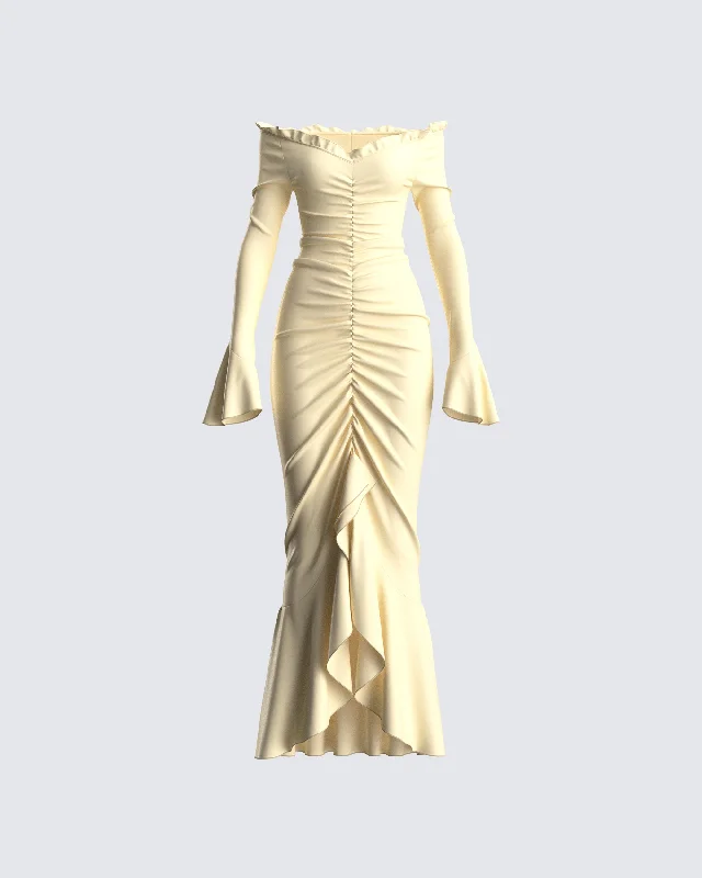 Get More, Spend Less – Shop Now!Rafella Yellow Off Shoulder Dress