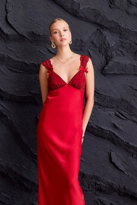 Save More Than Ever!RED LACE MAXI DRESS