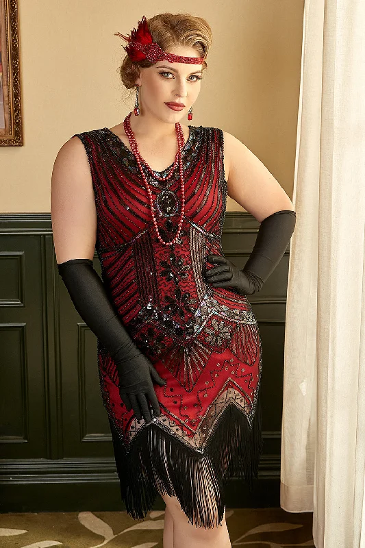 Save More When You Shop More!Red Sequin Plus Size 1920s Dress with Fringes