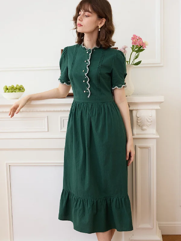 Save Money, Shop Happy!Romina Cotton Vintage Embroidered Green Dress