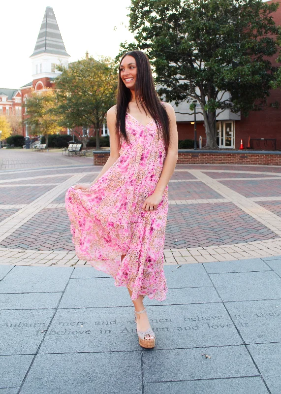 Flash Deals – Act Quickly!Rose Pink Floral Maxi Dress