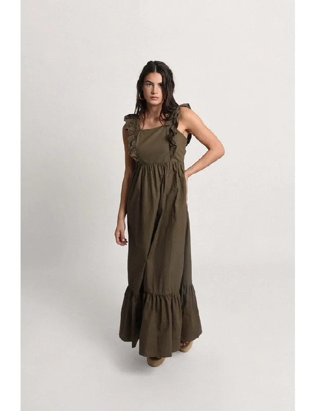 Get More, Spend Less – Shop Now!Ruffle Sleeve Olive Maxi Dress