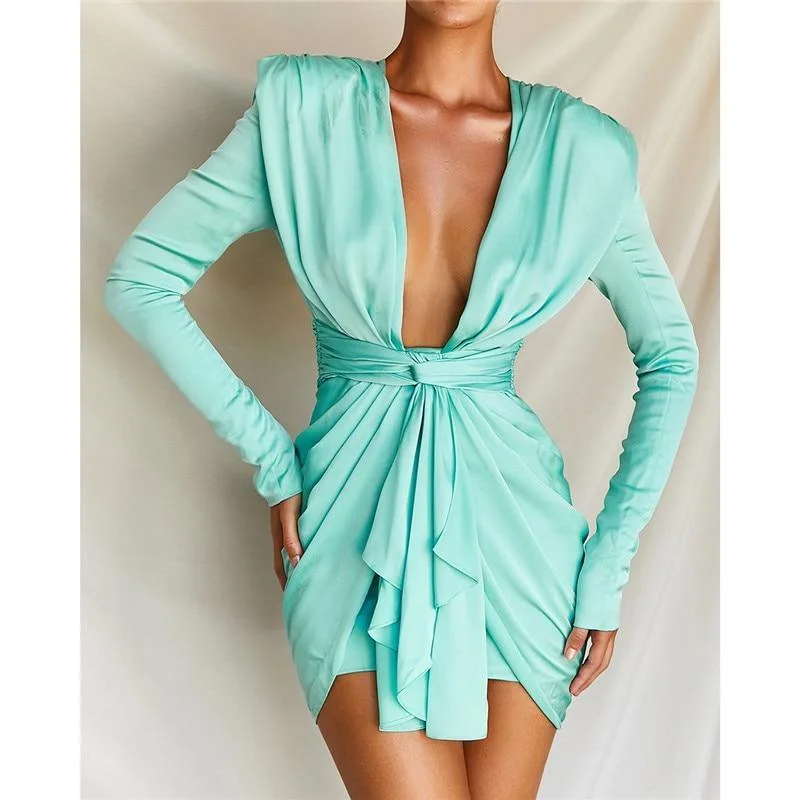 Unmissable Offers Await!FashionSierra - V neck plunge dress women irregular ruched design long sleeve dress Autumn elegant ladies party dresses vestidos mujer