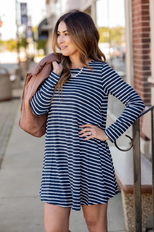 Exclusive Offers You’ll Love!Simple Striped Long Sleeve Dress