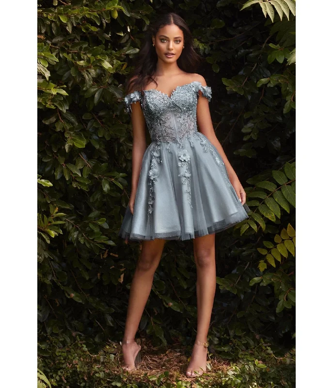 Your Best Deals Are Here!Cinderella Divine Smoky Blue Beaded & Floral Applique Off The Shoulder Cocktail Dress Your Best Deals Are Here!Cinderella Divine Smoky Blue Beaded & Floral Applique Off The Shoulder Cocktail Dress