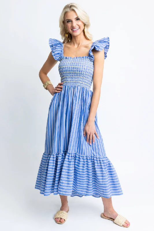 Special Discounts Inside!Stripe Smock Ruffle Maxi Dress