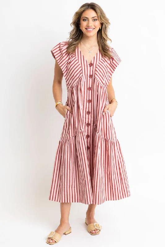 One Day Only – Huge Savings!Stripe Vneck Button Maxi Dress