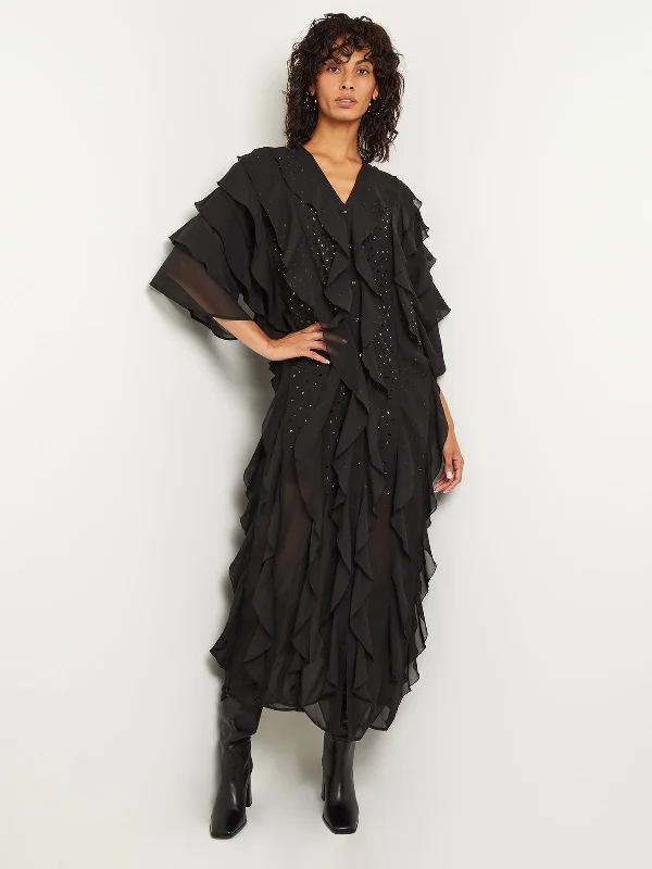 Save More When You Shop More!Tiered Ruffle Woven Chiffon Maxi Dress
