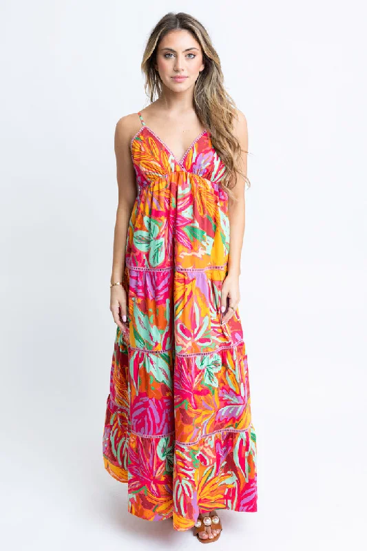 Biggest Sale of the Season!Tropical Halter Tier Maxi Dress