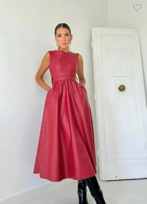 Shop the Hottest Deals!Red Vegan Leather Maxi Dress