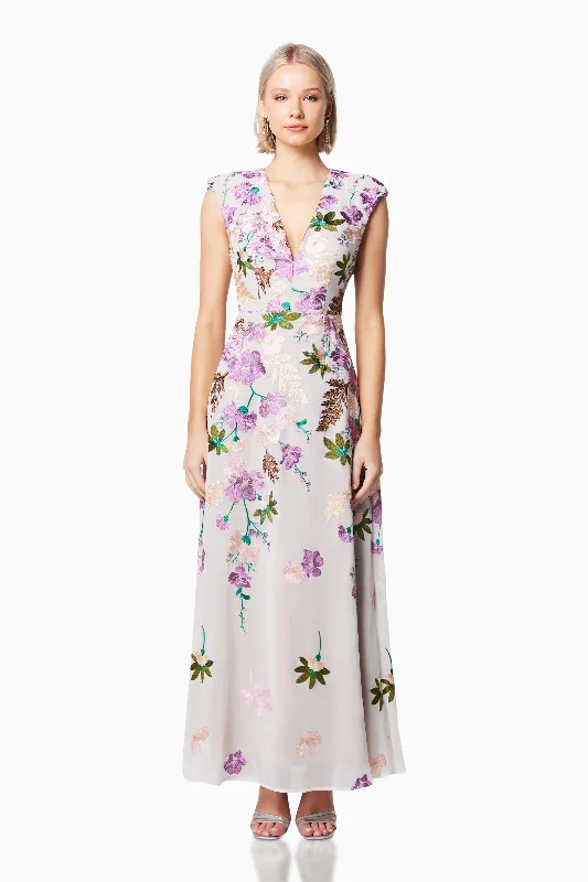 Limited Edition, Limited Price!Venetian Floral Maxi Dress In Purple