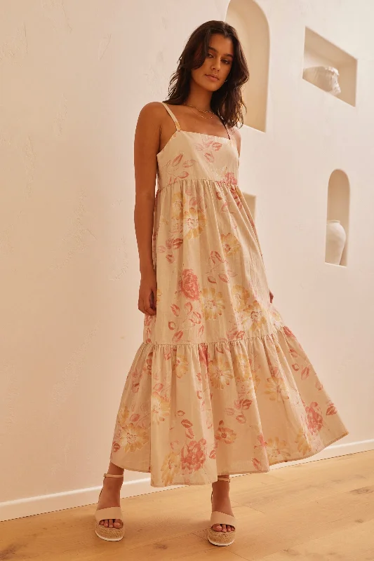 Hot Deals You Can’t Resist!Venus Natural Flower Strappy Tiered Maxi Dress