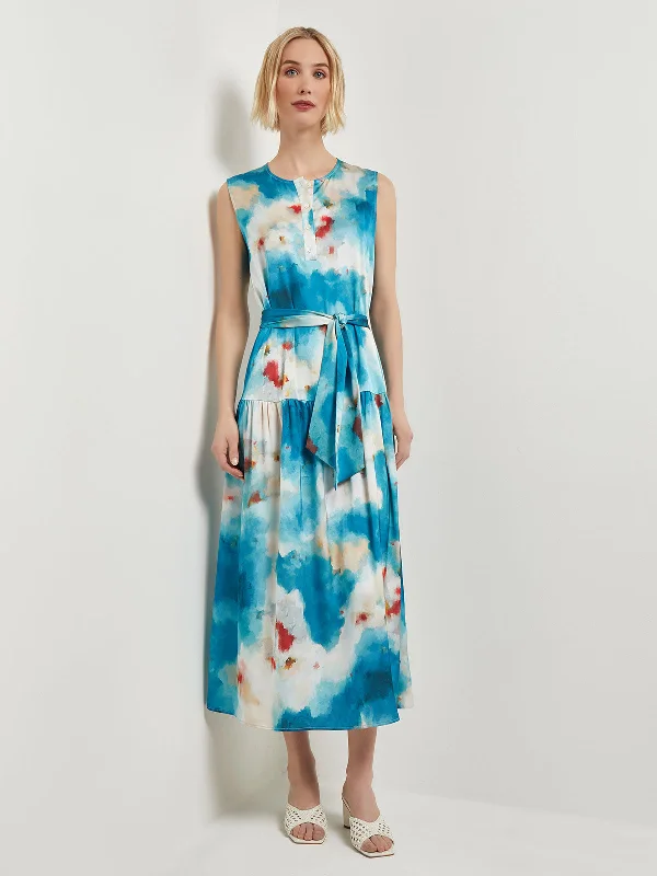 Shop Today, Save Tomorrow!Watercolor Removable Shawl Collar Crepe Maxi Dress