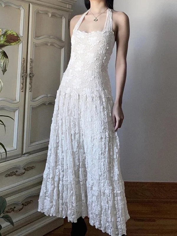 Your Discount is Waiting!BerryBetty - White Floral Lace Halter Maxi Dress