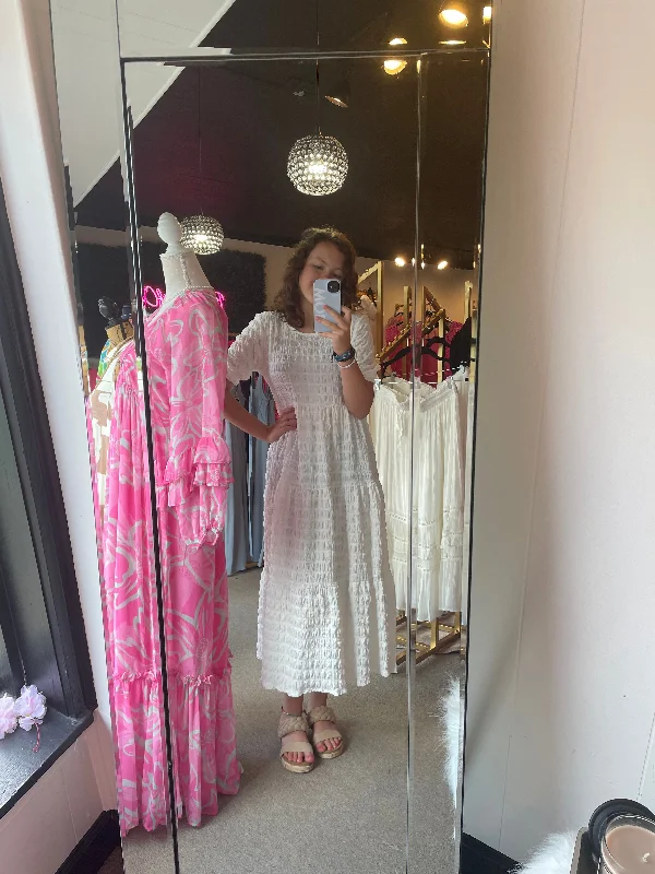 Score Big Savings Today!White Textured Maxi Dress