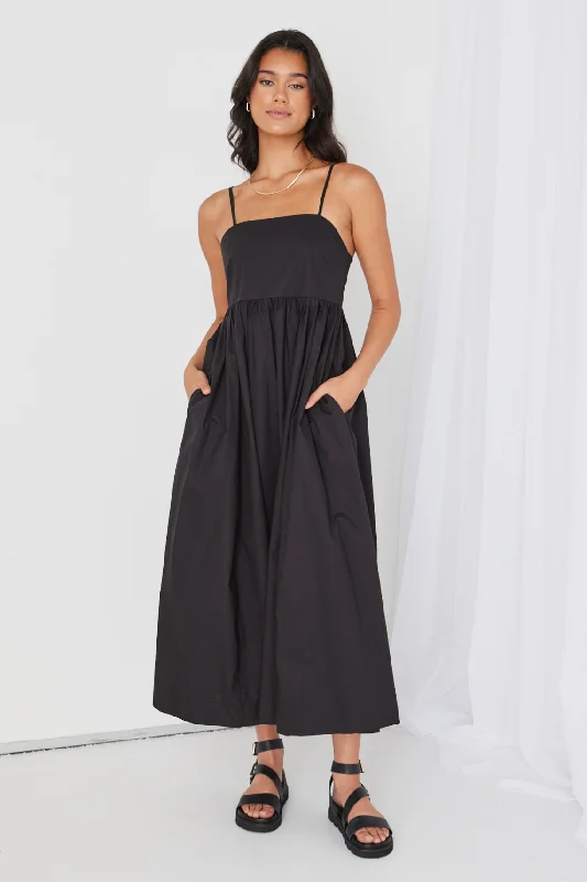 Enjoy Huge Discounts Now!Zion Black Poplin Strappy Maxi Dress