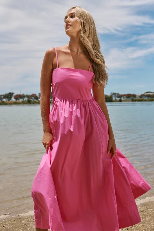 Savings You Can’t Ignore!Zion Hot Pink Poplin Strappy Maxi Dress