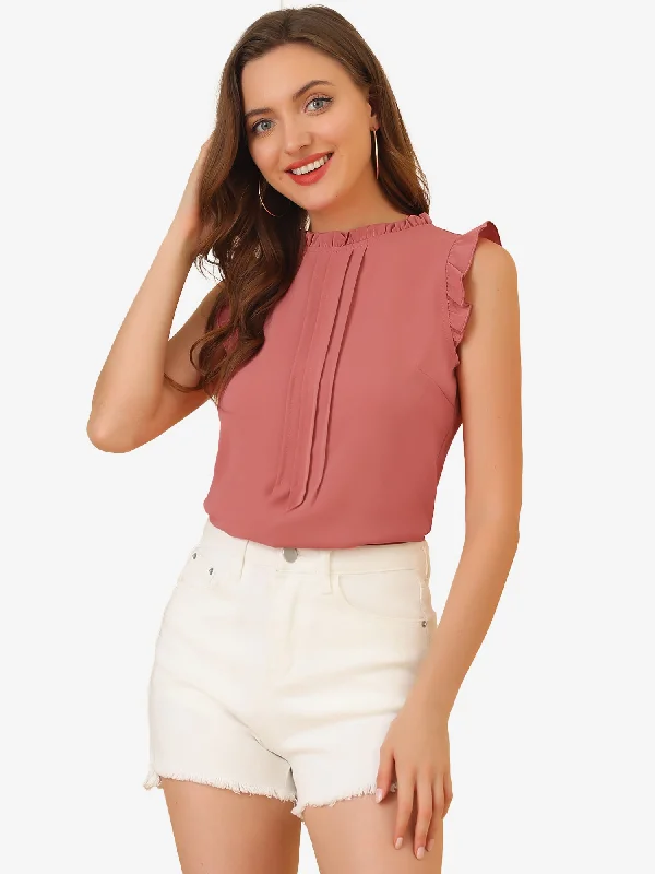 Score Big Savings Today!Business Office 1950s Ruffled Retro Sleeveless Work Blouses