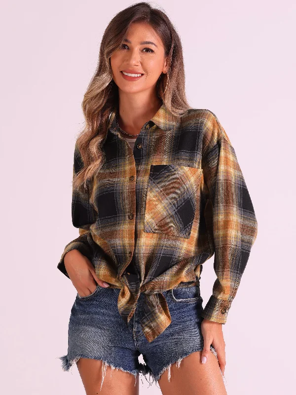 Save More When You Shop More!Flannel Plaid Oversized Long Sleeve Casual Button Down Shirt