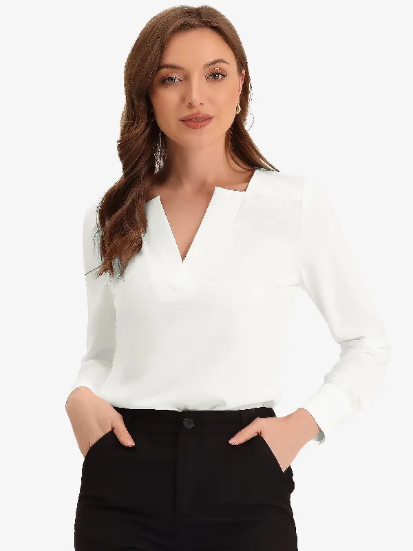 Don’t Wait – Deals Won’t Last!Business Casual Office Long Sleeve V Neck Solid Blouse