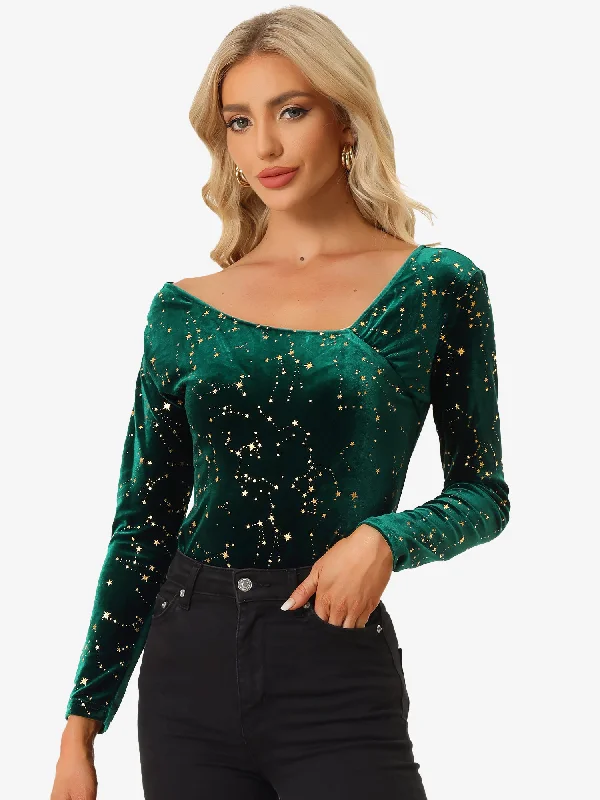 Your Favorite Items on Sale Now!Velvet Stars Top Long Sleeve Off Shoulder Sexy Party Shirt