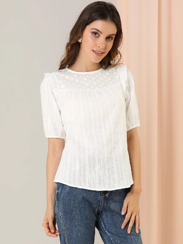 Snag the Best Prices Now!Cotton Summer Ruffle Frilled Round Neck Short Sleeve Blouse
