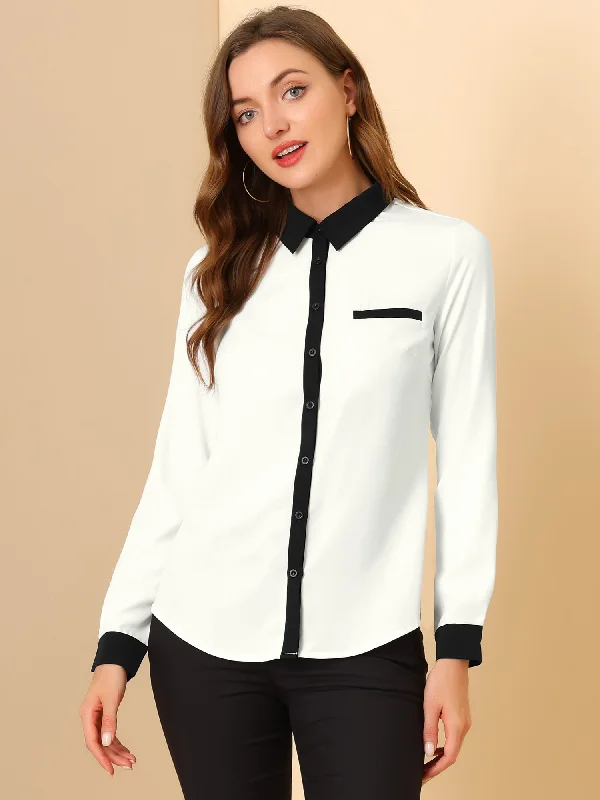 Hurry! While Supplies Last!Contrast Collar Shirt Chiffon Long Sleeve Work Office Blouse