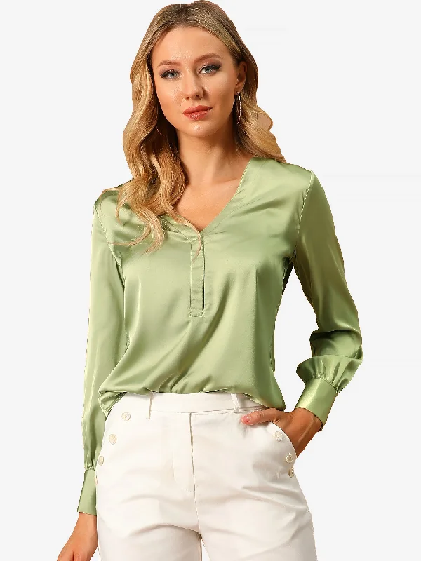 Exclusive Deals Just for You!Elegant Satin Shirt Long Sleeve Office Work Blouse Tops