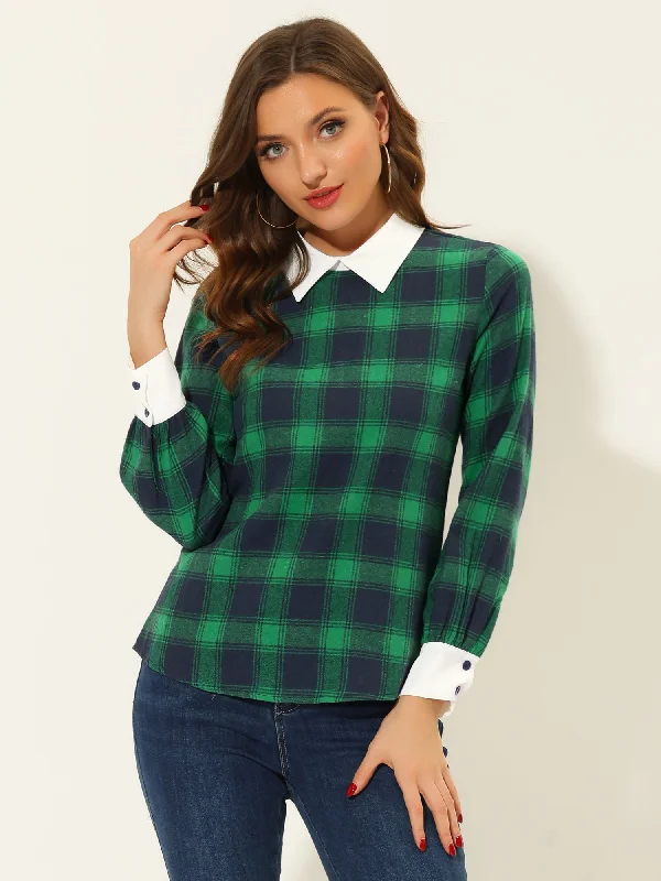 Limited Edition, Limited Price!Contrast Turndown Collar Button Back Check Plaid Work Shirt