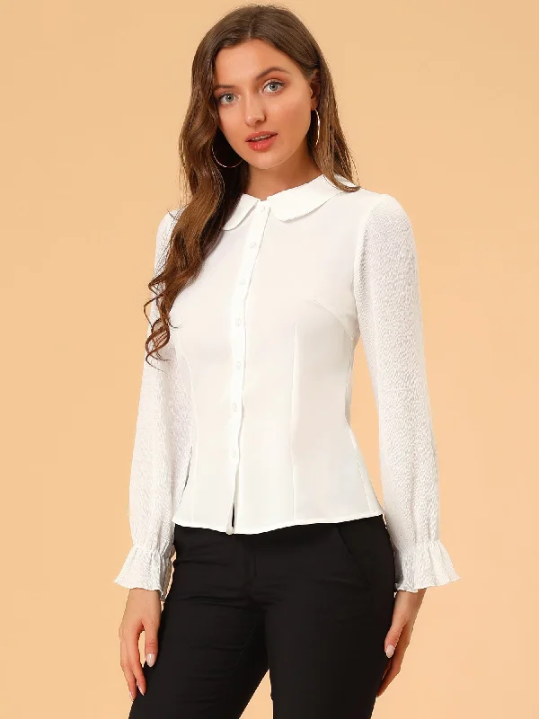 Sale Alert – Get Ready to Shop!Peter Pan Collar Tops Elegant Lightweight Button Down Work Shirt