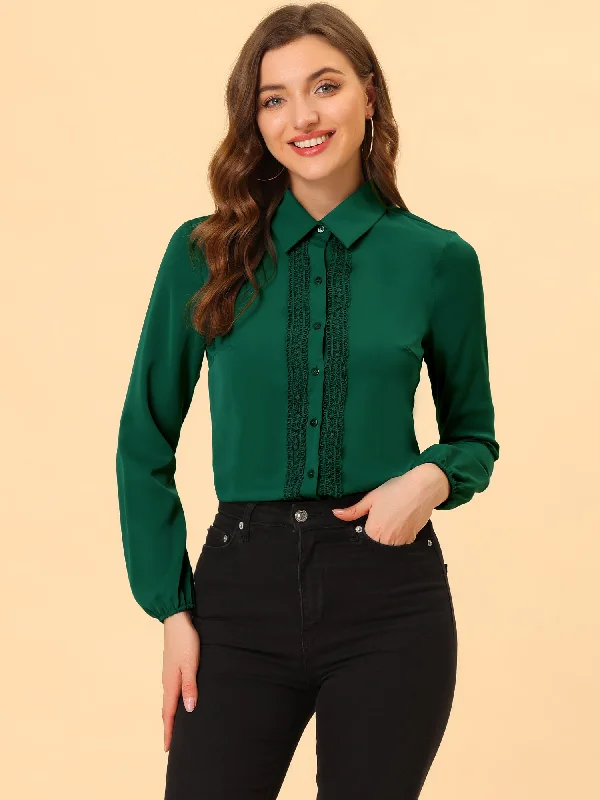 Your Dream Deal is Here!Button Down Shirt Lace Trim Long Sleeve Collared Work Blouse Top Your Dream Deal is Here!Button Down Shirt Lace Trim Long Sleeve Collared Work Blouse Top