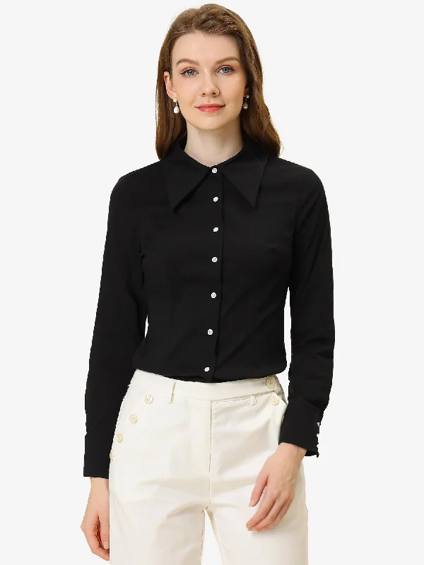 Shop Before It’s Gone!Work Office Button Down Shirt Point Collar Long Sleeve Top