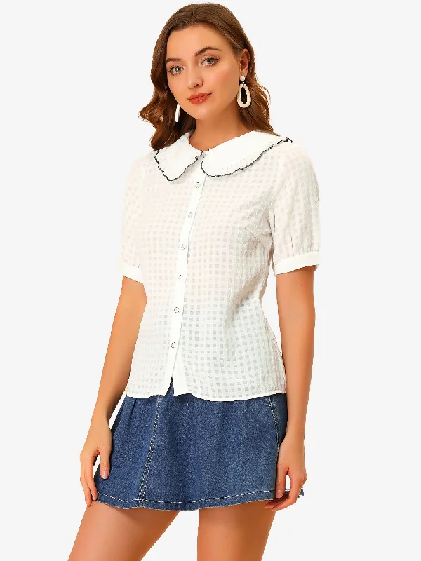 Snag the Best Prices Now!Peter Pan Collar Contrast Color Trim Gingham Button Up Blouse Shirt