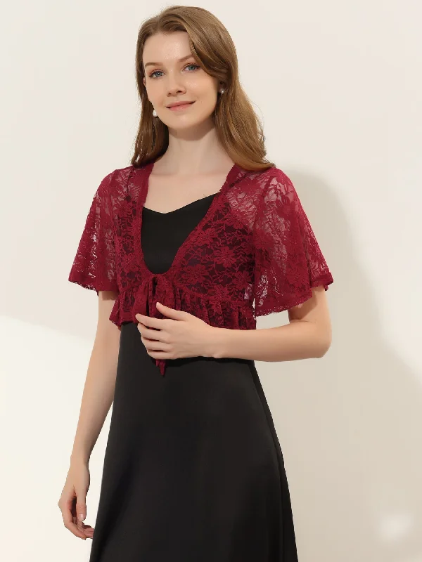 Exclusive Offers You’ll Love!Bolero Shawls Ruffled Short Sleeve Sheer Floral Lace Shrug Top