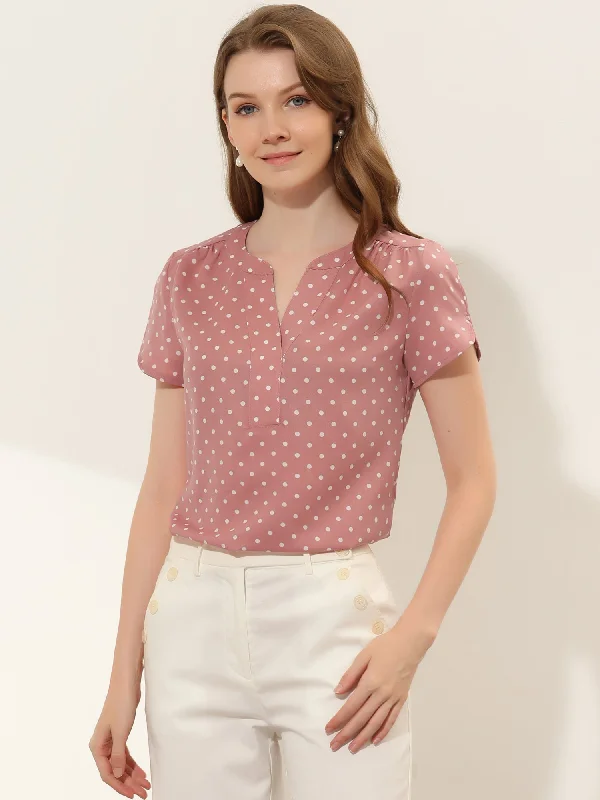 Flash Deals – Act Quickly!Polka Dots Print V Neck Short Sleeve Elegant Work Office Tops