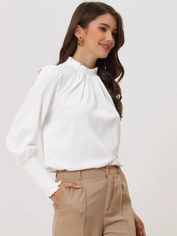 Price Drops You’ll Love!Chiffon Ruffle Collar Frill Trim Solid Color Long Sleeve Blouse