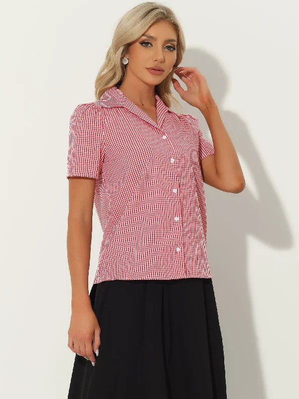 Grab Yours Before It’s Too Late!Puff Sleeves Vintage Summer Gingham Plaid Shirt Blouse