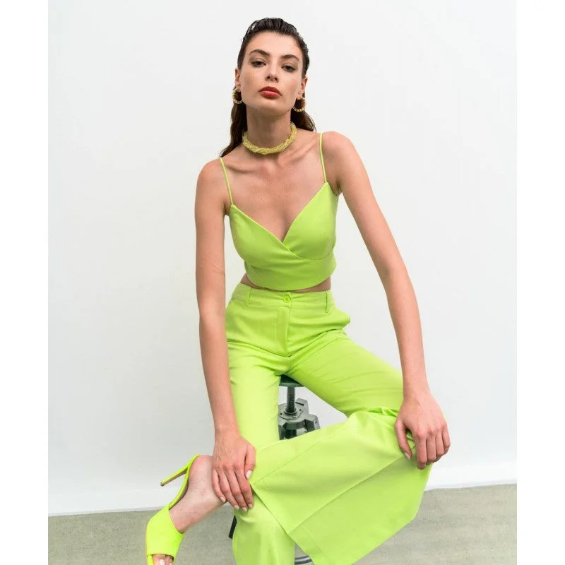 Price Drop Alert!Access Lime Green Slit Hem Flared Pants