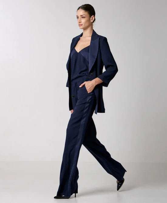 Save Like Never Before!Access Fashion Navy Wide Leg Pants With Decorative Detail
