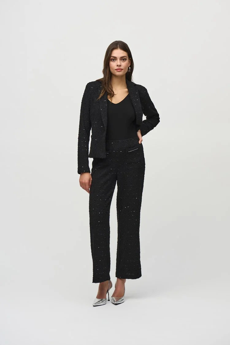 Incredible Savings Inside!Joseph Ribkoff Black Sequins Bouclé Wide-Leg Pull-On Pants