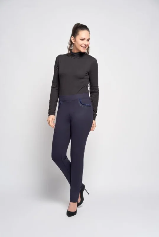 Amazing Prices You Can’t Resist!Pinns Navy Jean Style Trouser With Crystal & Velvet Rope Pocket Detail
