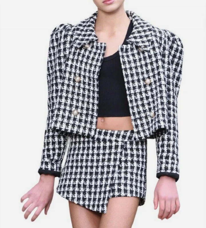 Shop Today, Save Tomorrow!Plaid Jacket And Shorts Set In Black And White